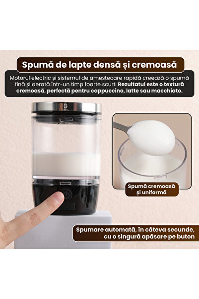 FAMIFY Mixer lapte electric portabil USB, spumator cafea, 80 ml, 1 buton, pentru cappuccino, negru