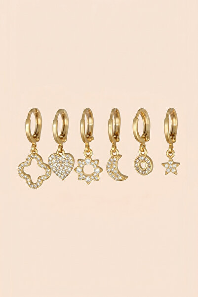 Hetra Gold Color Zircon Stone Clover Heart Flower Moon and Star Dangle Earrin...