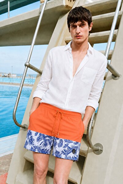 Madmext Printed Orange Swim Shorts 2949