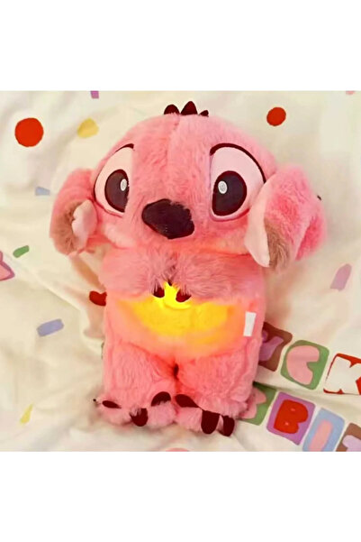 Stitch Pembe nefes alıp veren ışıklı ve müzikli pelüş uyku arkadaşı