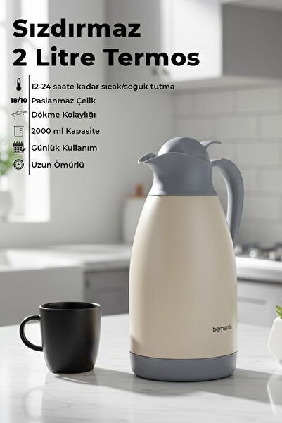 Bernardo Grandio Stainless Steel Thermos Cream 2 Liters