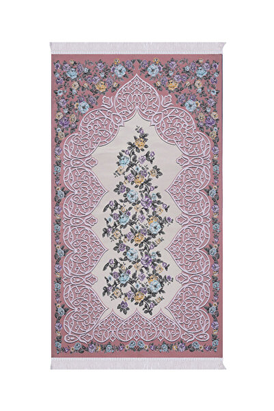 Bursa İpek Pembe Floral Desen İpeksi Goblen Seccade