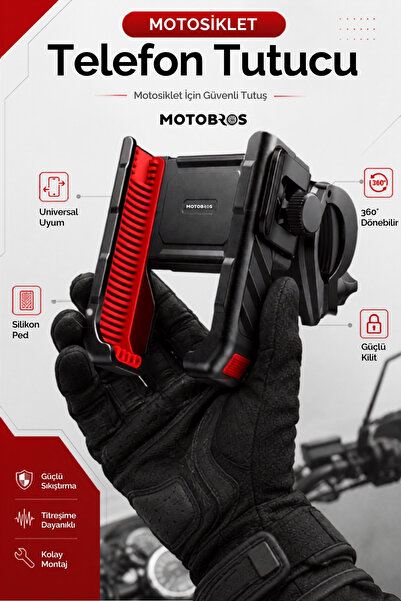 Motobros Motosiklet Telefon Tutucu Motor Telefon Tutucu M-59 Titreşimsiz 360 Derece Dönebilen Gidon Ve Ayna Bağlantılı Telefon Tutucu