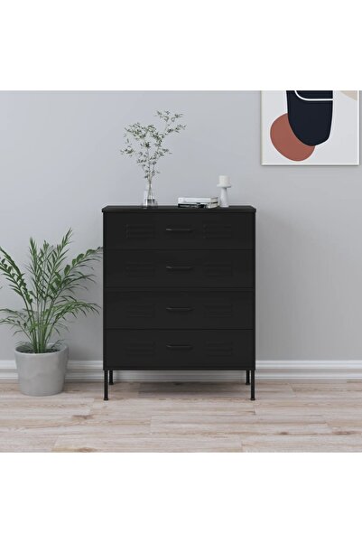 Concept Comodă cu sertare, negru, 80x35x101,5 cm, oțel