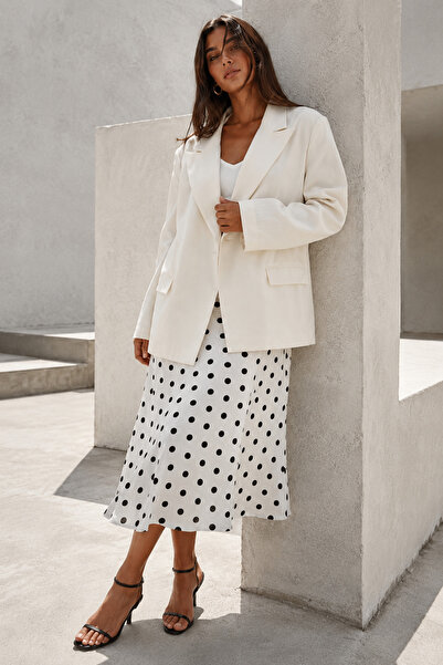 Madmext Beige Linen Blazer Women's Jacket Mg2443