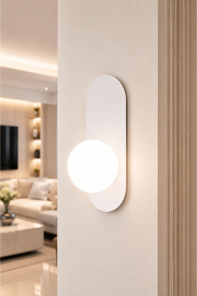 VENON 1 Piece White 🌸   Elips Metal Sconce Glop White Glass Wall Lamp Bedroo...