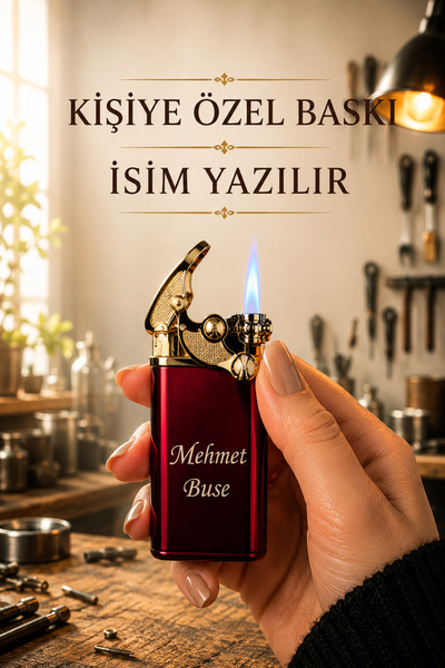 TrendÜrünlerim Kişiye Özel İsim Baskılı Gazlı Çakmak Mandallı Rüzgar Dayanıkl...