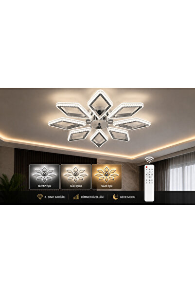 Marsel Lighting PRİZMA 8 KOLLU LED AVİZE KUMANDALI 3 RENK ISIK MODU MODERN SA...
