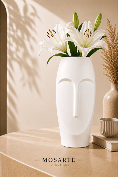 Mosarte Stoneface Series Minimalist Abstract Face Vase / Sculpture – Modern D...