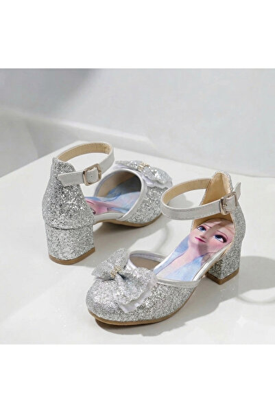 PATİK BEBE Pantofi de seara cu toc scurt pentru fete printesa argintiu
