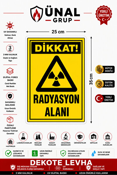 ünalgrup Dikkat Radyasyon Alanı Uyarı Levhası 25x35 cm Dekota İkaz Tabelası K...