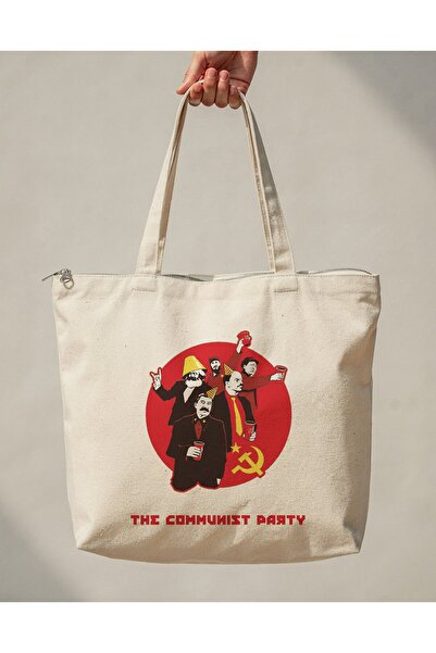 buzagi tasarım ürünleri The Communist Party Zippered Lined Gusseted Canvas Ba...