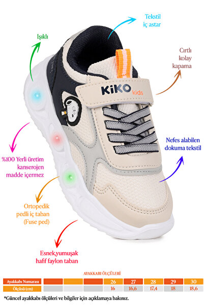 Kiko Kids Pean Işıklı Cırtlı Erkek Çocuk Spor Ayakkabı