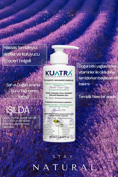 KUATRA Moisturizing Nourishing Cleansing Gel 500ml (Containing Medical Lavender Essential Oil)