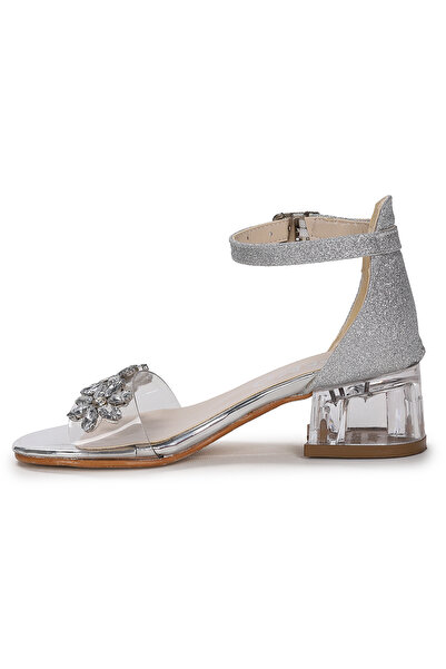 Kiko Kids Yangu Kum Simli Taşlı Kız Çocuk 3 Cm Şeffaf Topuklu Sandalet Abiye Ayakkabı