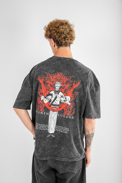 Sekizbiraltı Ryomen Sukuna Štampano Oversize kroj Unisex periva crna majica