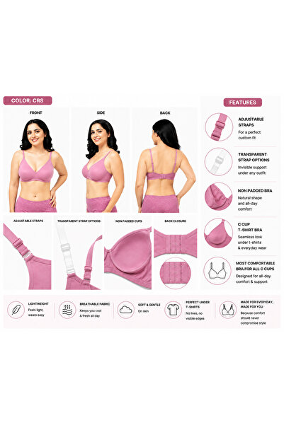 RAJNI Women's Bra C Cup Soft PolyCotton Non-Padded Anti-Sag Seamless Double L...