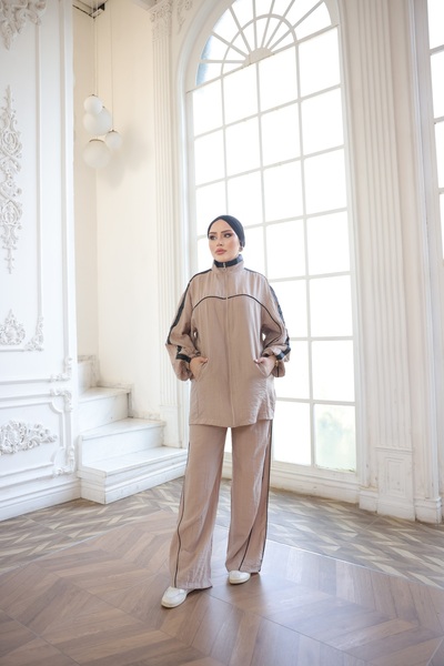 MİMİ Luxury Wear طقم رياضي نسائي بيج - طقم مكون من قطعتين