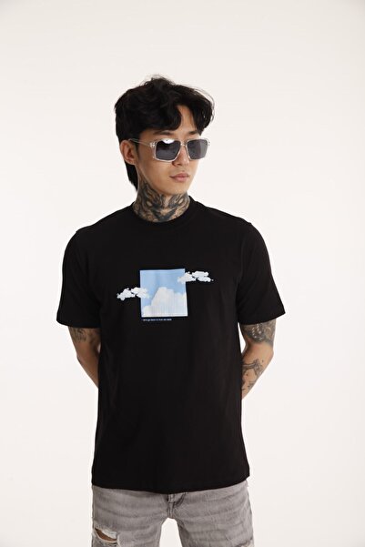 The Champ Clothing Tricou pufos din bumbac cu imprimeu nor pentru bărbați cu ...