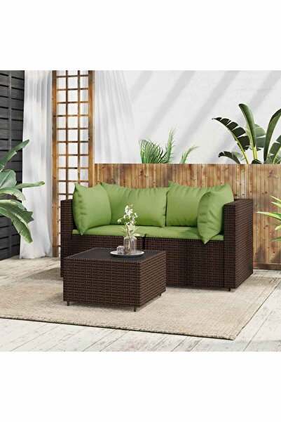 Concept Set mobilier de grădină cu perne, 3 piese, maro, poliratan