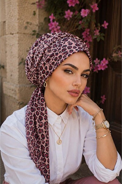 Aişe tesettür Burgundy Lepar Patterned Scarf Bonnet