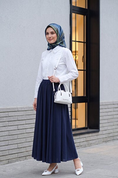 HİJABAYA Yakası Fistolu önü Pliseli Düğmeli Gömlek Bluz