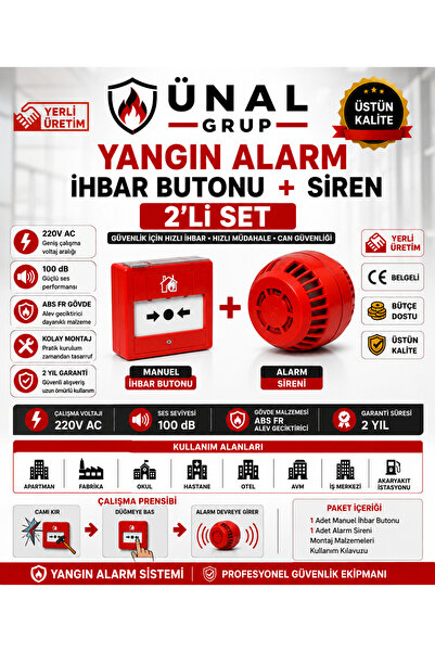 ünalgrup Yangın Alarm İhbar Sireni ve Butonu Seti İş Yeri Güvenlik Araç Garaj