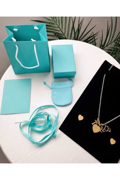 Tiffany&Co Gold Heart and Letter t Chain and Earring Set – Plated