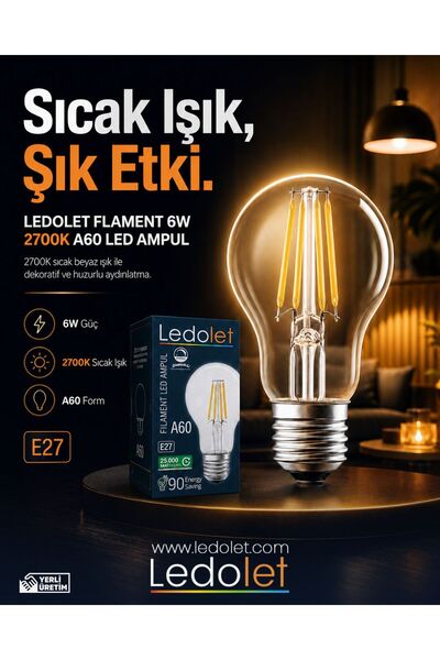 LEDOLET Flament 4w 2700k A60 Led Ampul Kırılmaz Gövde Dim Edilebilir