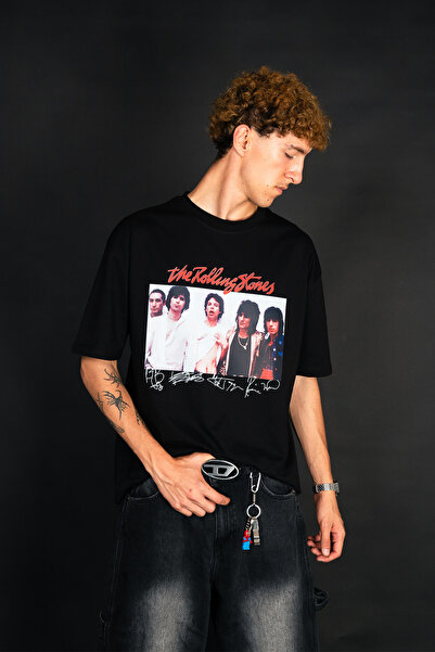 Sekizbiraltı 816 the Rolling Stones Oversize Black T-Shirt