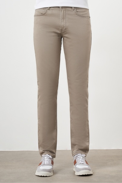 Morven Pantaloni din denim din bumbac sezonier bej cu 5 buzunare pentru bărbați