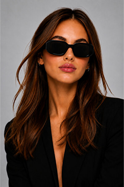 Polo55 Black Retro Rectangular Model Diamond Cut Shank Sunglasses