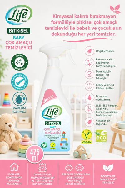 Life by Fakir Bitkisel Bebek Çok Amaçlı Temizleyici 475ml –Bebek Yüzeyleri Iç...
