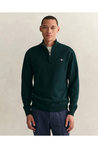 Gant Erkek Yeşil Regular Fit Yarım Fermuarlı Yün Kazak