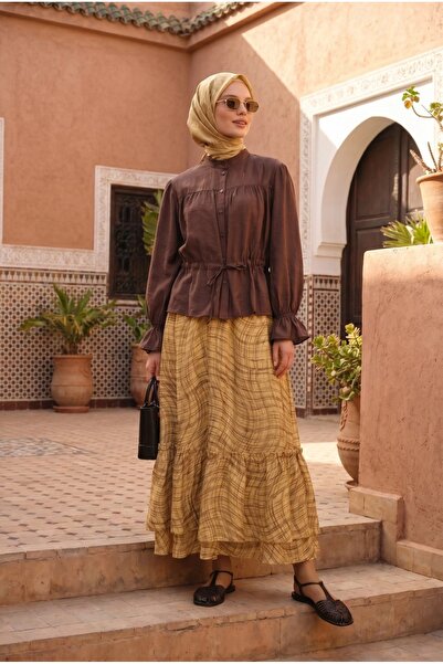 Armine TREND Hakim Collar Buttoned Waist-Tightening Blouse Patterned Elastic ...