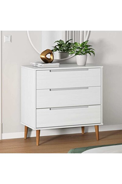 Concept Dulap cu sertar, alb, 80x40x80 cm, lemn masiv de pin