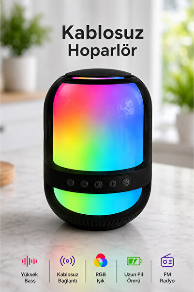 Abbruch RGB Bluetooth Hoparlör Yüksek Bass Kablosuz Bağlantı FM Radyo Uzun Pi...