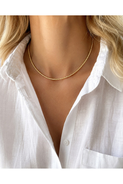 Gold Beaded Necklace | Minimalist Glitter Necklace | Women's Bead Necklace