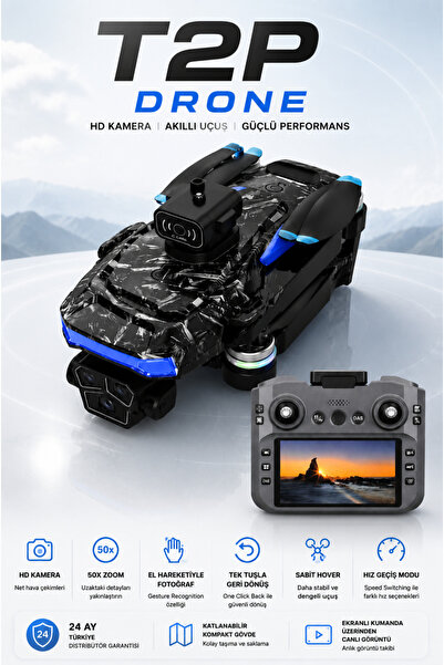 Ayers Premium T2P Drone HD Kameralı Ekranlı Kumandalı 50X Zoom Telefon Bağlan...