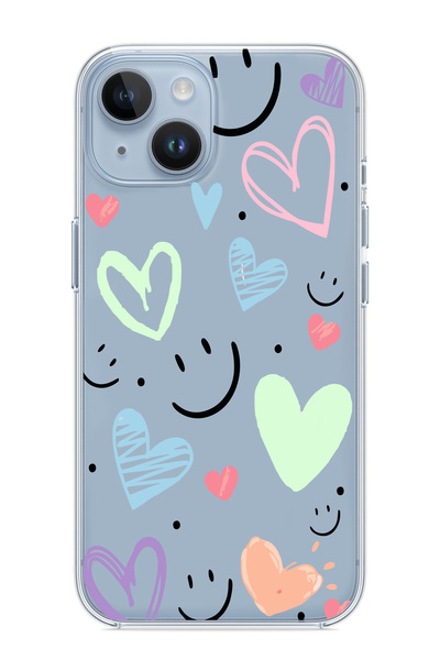3GEN CASE iPhone 13/iPhone 14 Uyumlu Smile Kalp Desenli Şeffaf Silikon Kılıf