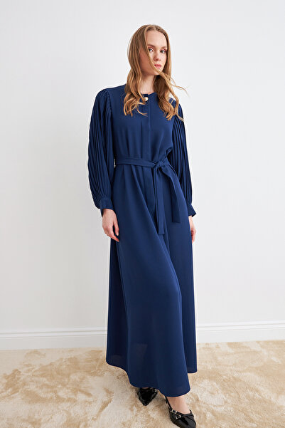 VAVİNOR Abaya with Pleated Sleeves - Indigo