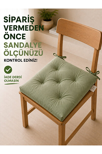 abidehanım Pufia Pofidik Chair Cushion with Laces, Thick Cotton Texture, Spec...