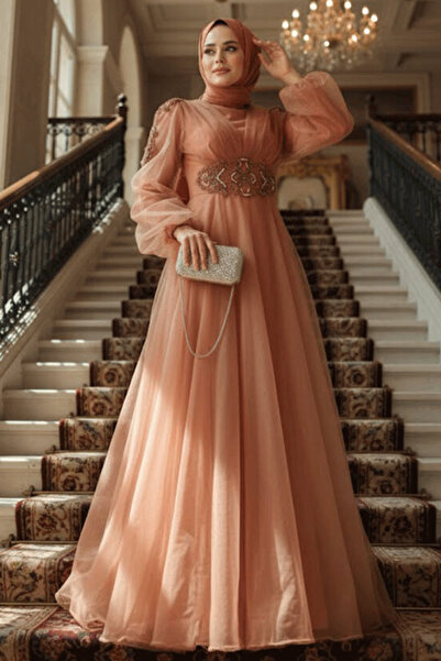 Neva Style Bead Detailed Tile Hijab Evening Dress 2249Krmt