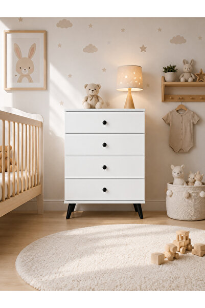 Dienni Simple 4 Çekmeceli Bebek Odası Şifonyeri Çok Amaçlı 60x44x80 BEYAZ