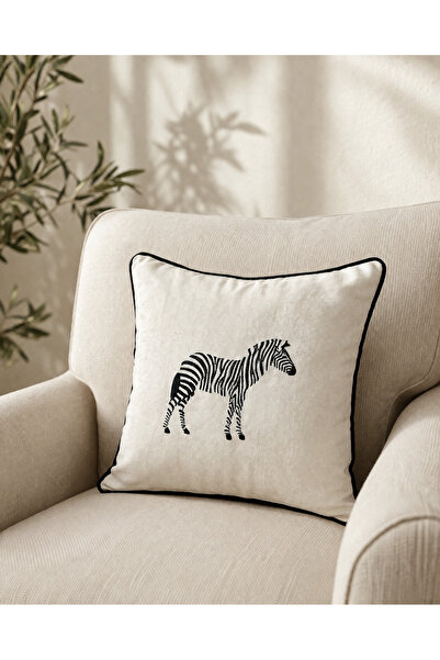 Ayşika home Zebra Desenli Nakışlı Yastık Kılıfı
