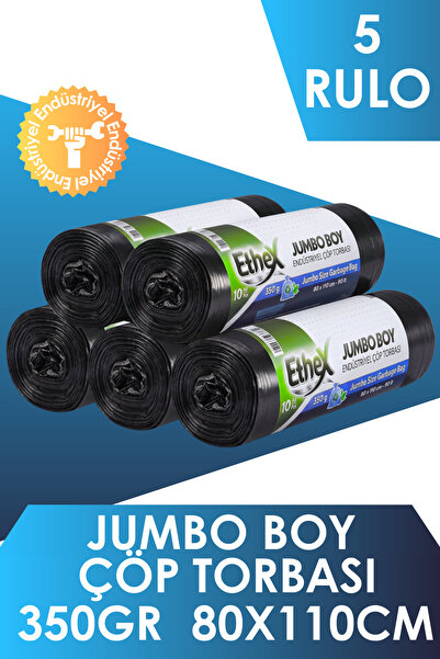 Ethex Endüstriyel Jumbo Boy Çöp Torbası/poşeti (10 ADET 350GR 80 X 110CM 90LT...