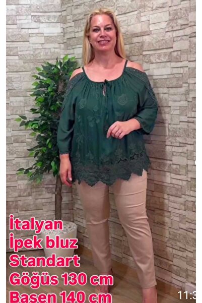 NUR TEKSTİL kadın zümrüt yeşili danteli içi astarlı omuzlar danteli italyan i...