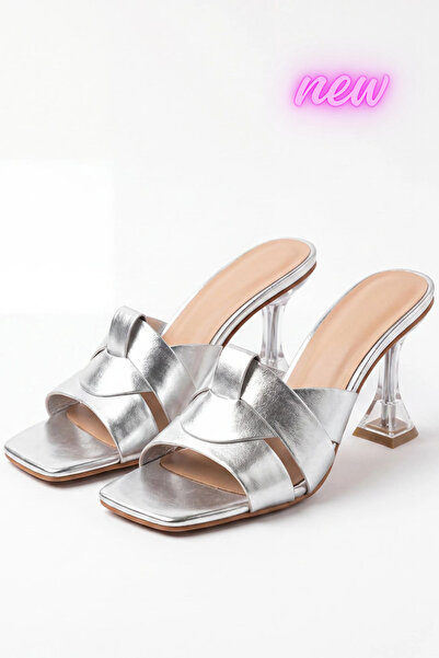 diya shoes Ženske crne lakirane kožne prozirne štikle Papuče – Debela potpeti...