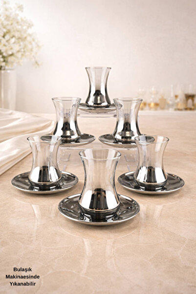 rova tr Derya Series Glass Titanium Coated Tea Cup Set for 6 People - Luxury ...