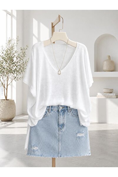 sumoda Γυναικεία λεπτή μπλούζα Mercerized Casual με λαιμόκοψη V και κοντό μαν...